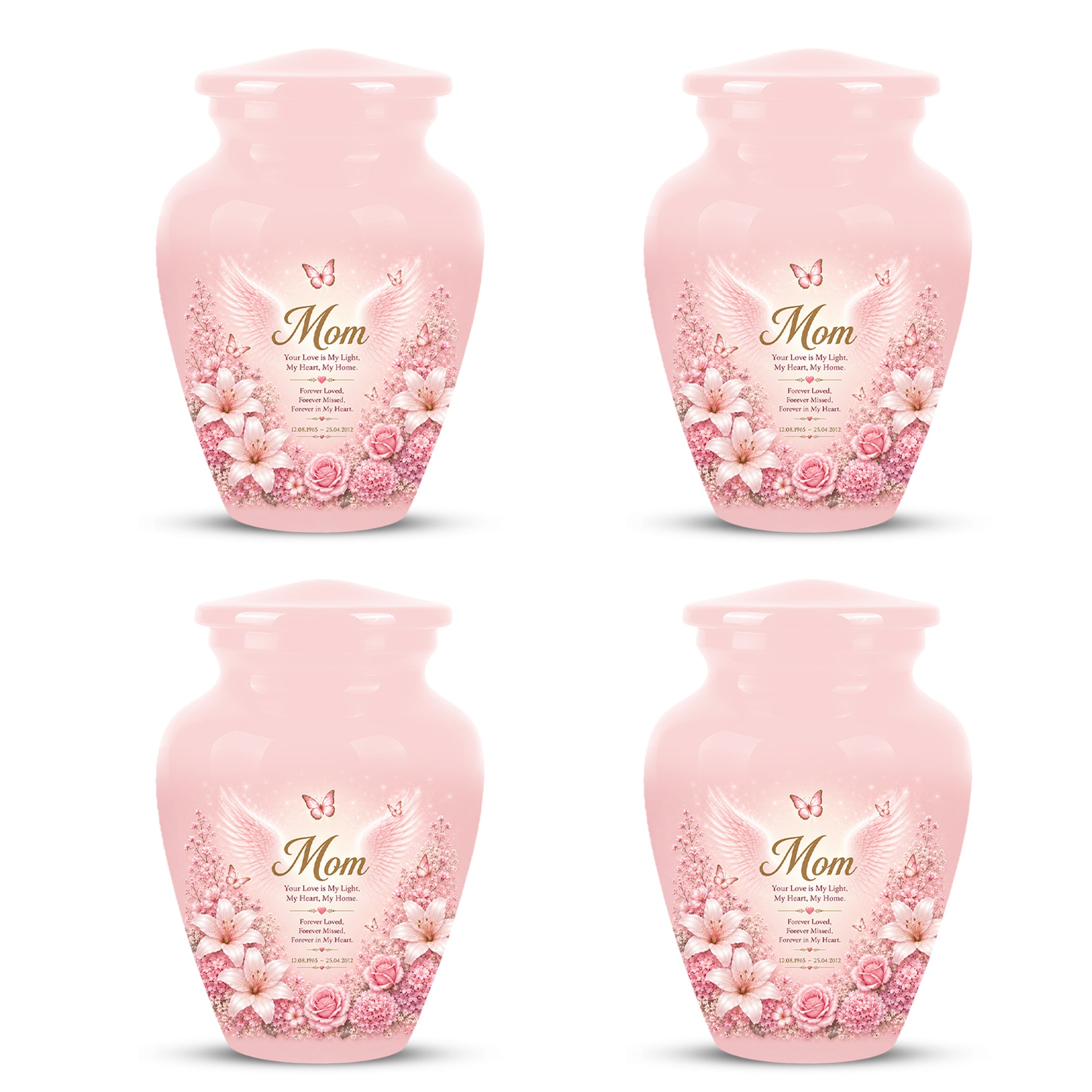 Angel Wings Funeral Urn for Mom – Pink Aluminium Burial Urn for Human Ashes