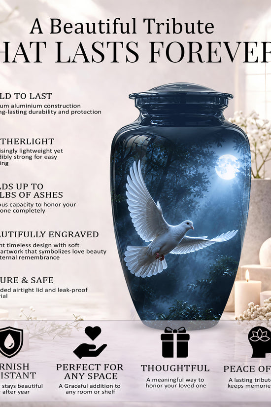 White Flying Dove Cremation Urn - Night Moon Memorial Urns For Ashes