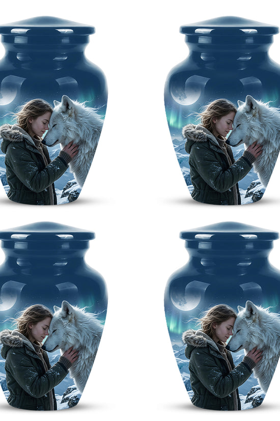White Wolf Memorial Urn for Ashes - Custom Engraved Urns For Human