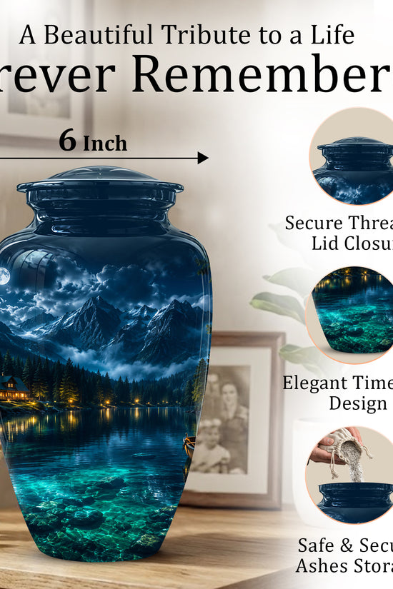 Mountain Lake Cremation Urn - Night Landscape Urns For Human Ashes