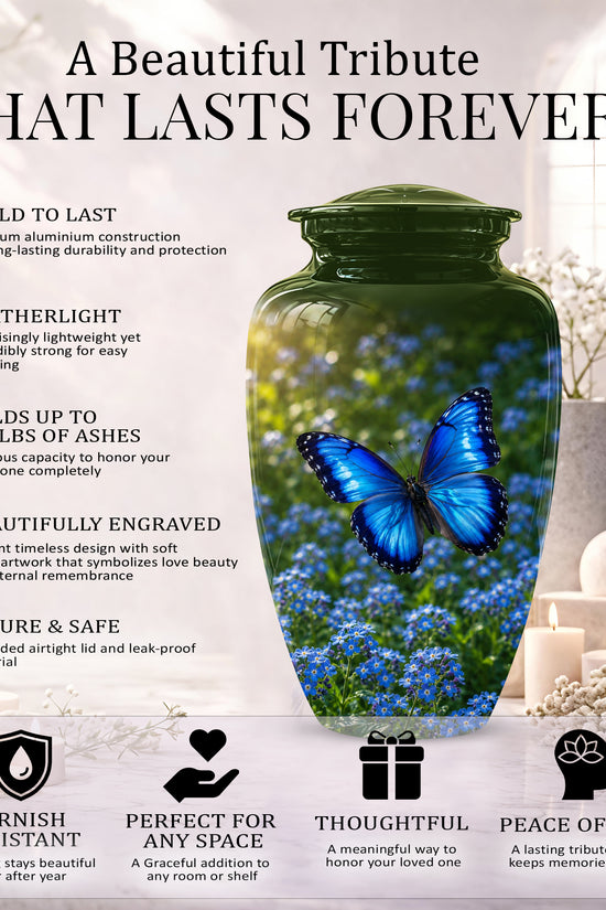 Blue Flying Butterfly Themed Urn - Majestic Butterfly Urns For Ashes