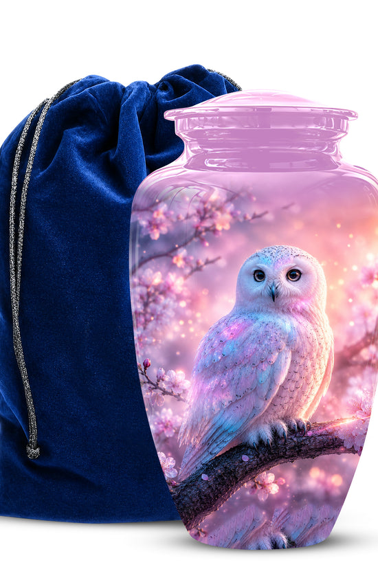 White Owl Cremation Urn - Beautiful Pink Memorial Urns For Human Ashes