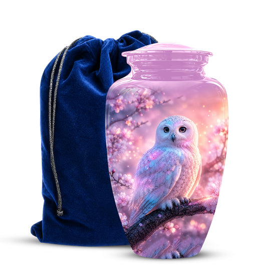 White Owl Cremation Urn - Beautiful Pink Memorial Urns For Human Ashes