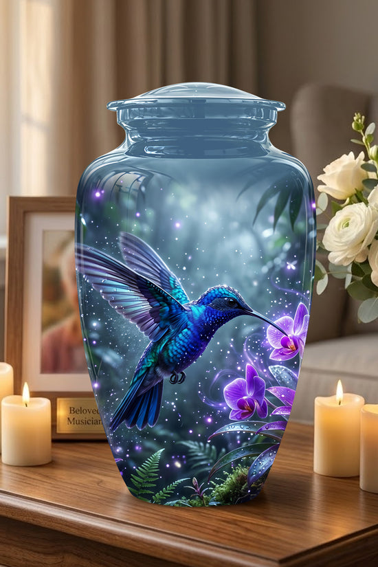 Flying Blue Hummingbird Urn - Majestic Memorial Urns For Human Ashes
