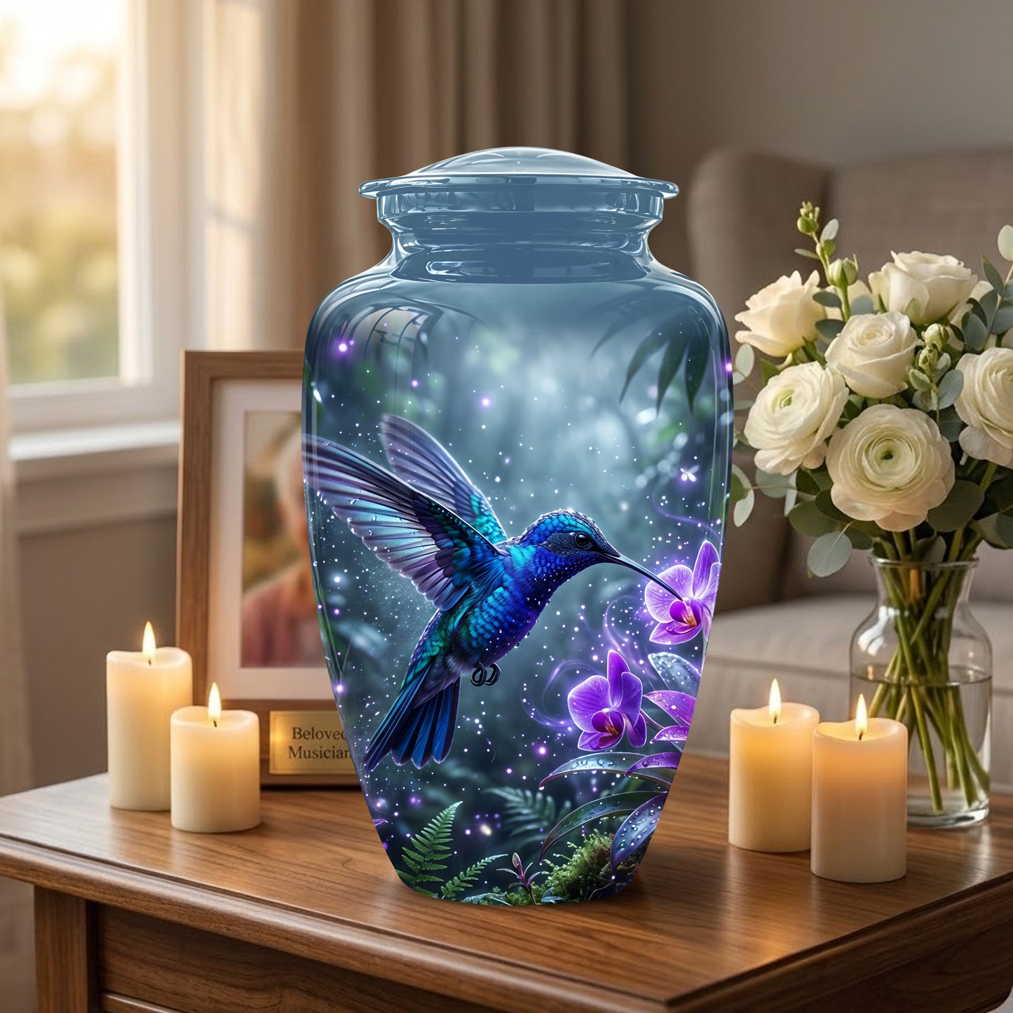 Flying Blue Hummingbird Urn - Majestic Memorial Urns For Human Ashes