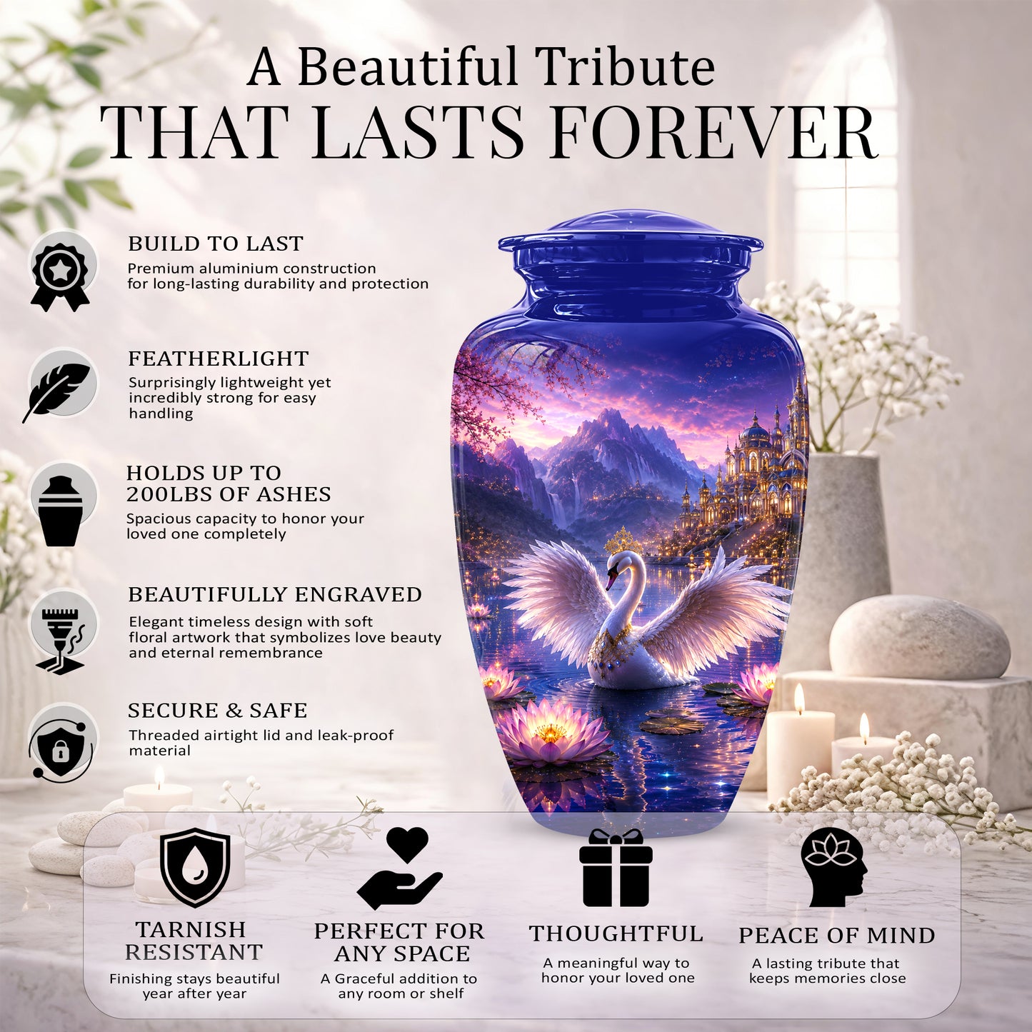Swan Lake Fantasy Urn - Majestic Burial Urns For Loved Ones Ashes