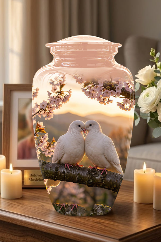 White Couple Dove - Peaceful Memorial Urns To Tribute Lover's Ashes