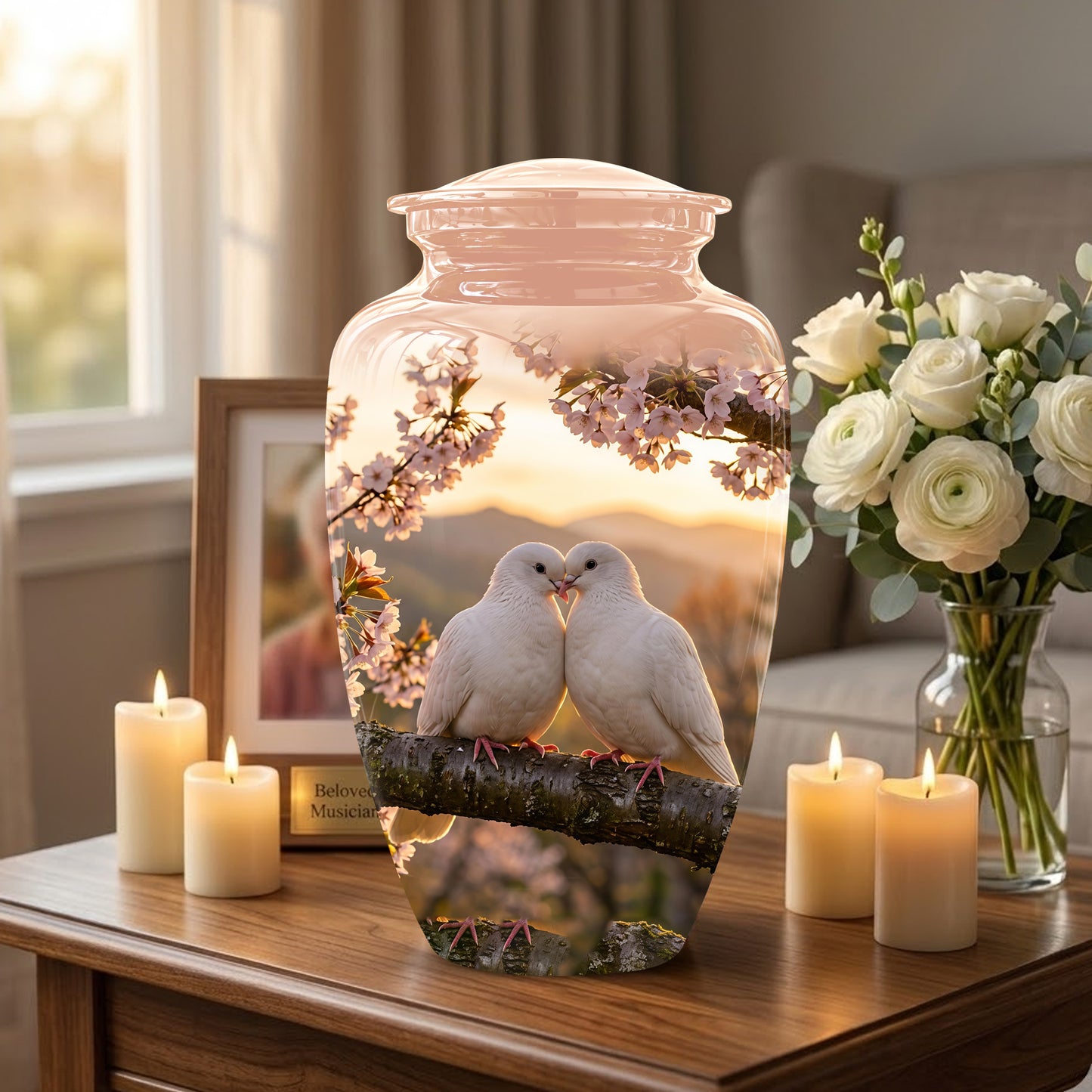 White Couple Dove - Peaceful Memorial Urns To Tribute Lover's Ashes