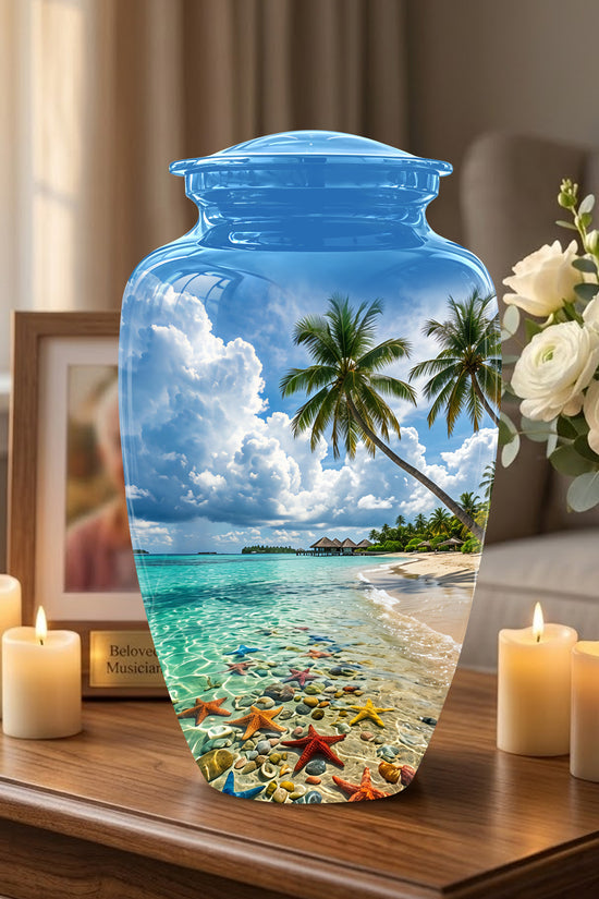 Beach Themed Burial Urn - Blue Sky Memorial Urns For Human Ashes