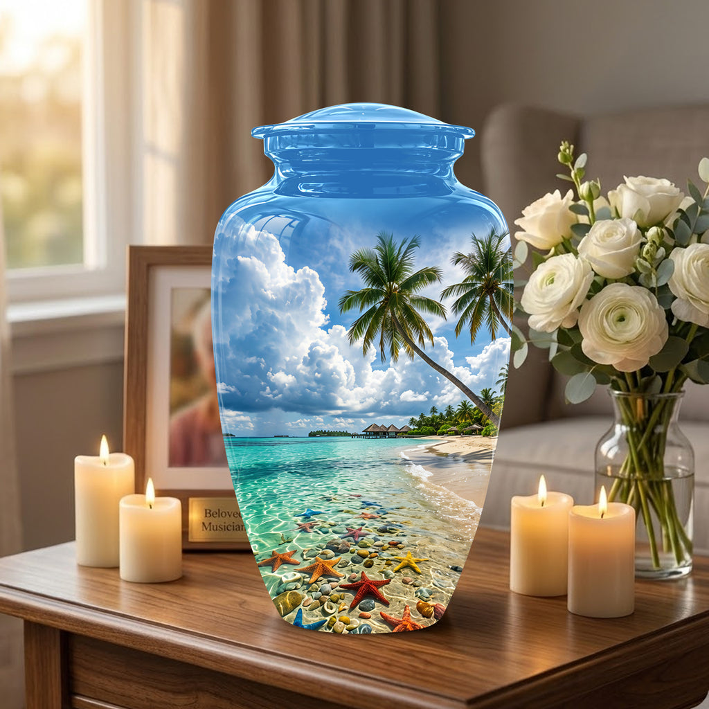Beach Themed Burial Urn - Blue Sky Memorial Urns For Human Ashes