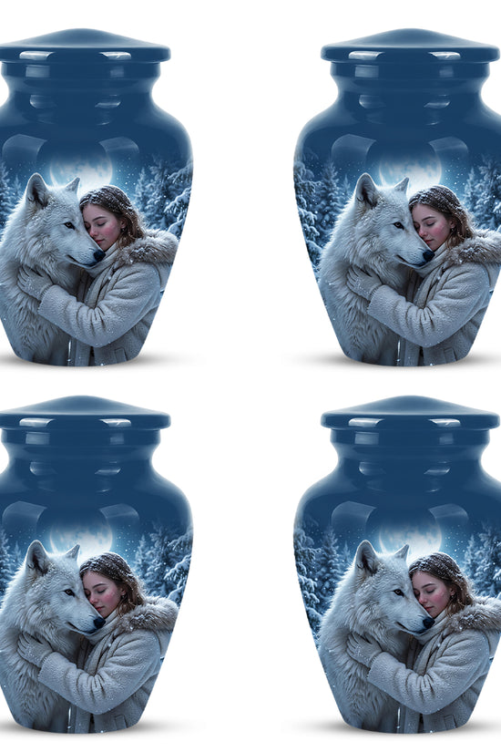 Moonlit White Wolf Cremation Urn for Ashes | Personalized Memorial