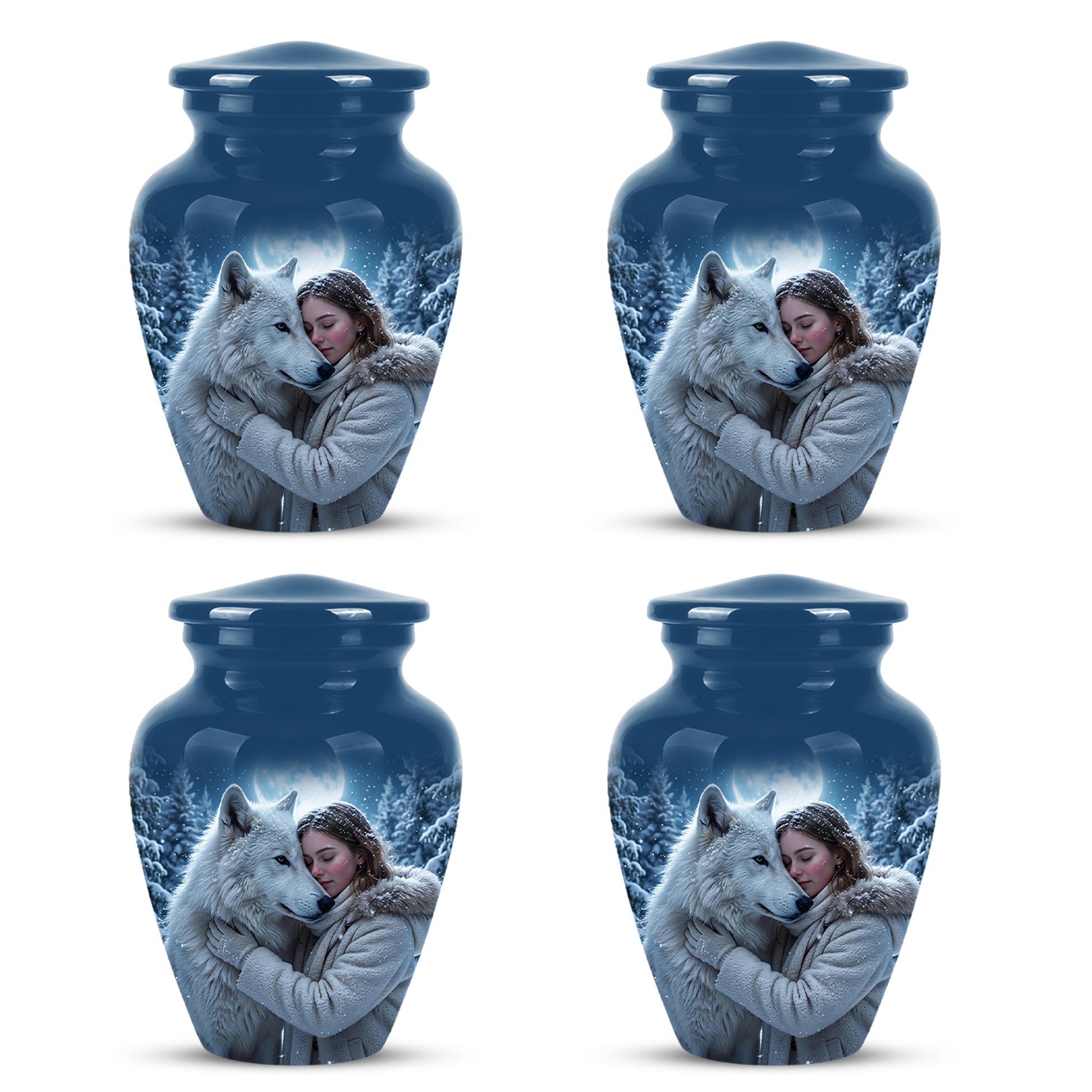 Moonlit White Wolf Cremation Urn for Ashes | Personalized Memorial