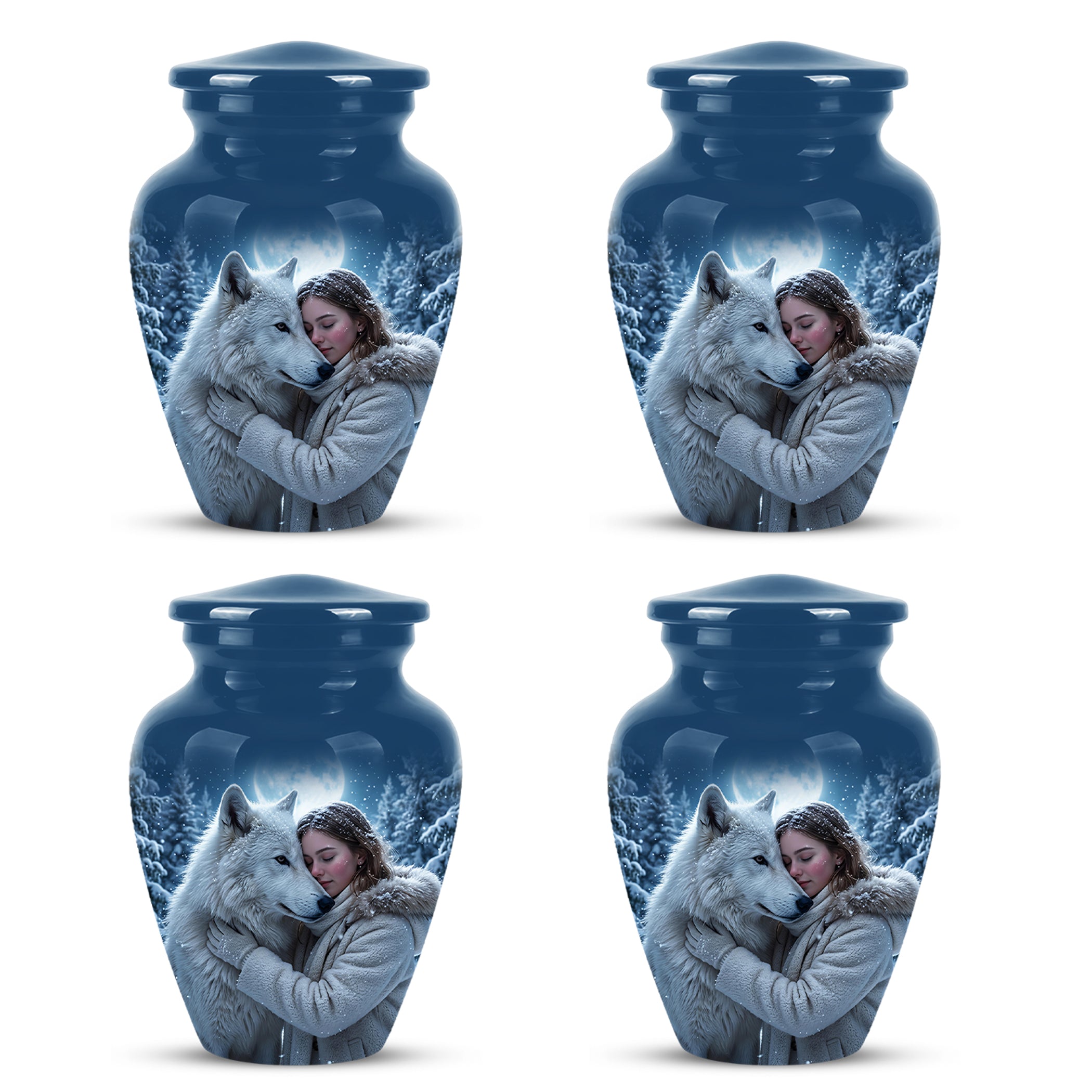 Moonlit White Wolf Cremation Urn for Ashes | Personalized Memorial