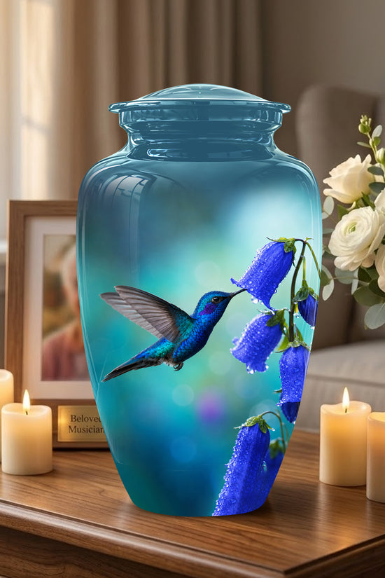 Blue Hummingbird Custom Urn - Majestic Funeral Urns For Ashes On Sale