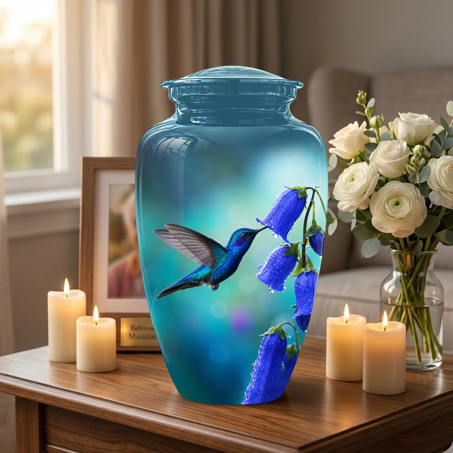 Blue Hummingbird Custom Urn - Majestic Funeral Urns For Ashes On Sale