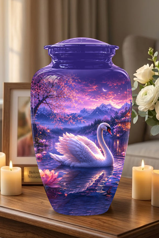 Swan & Cherry Blossom Serenade Urn - Beautiful Custom Urns For Ashes