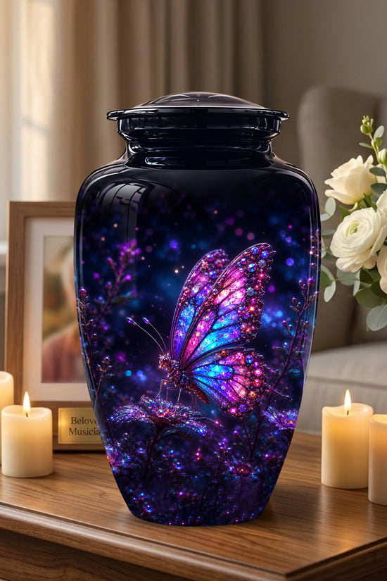 Glowing Purple Butterfly Cremation Urn - Custom Urns For Women Ashes