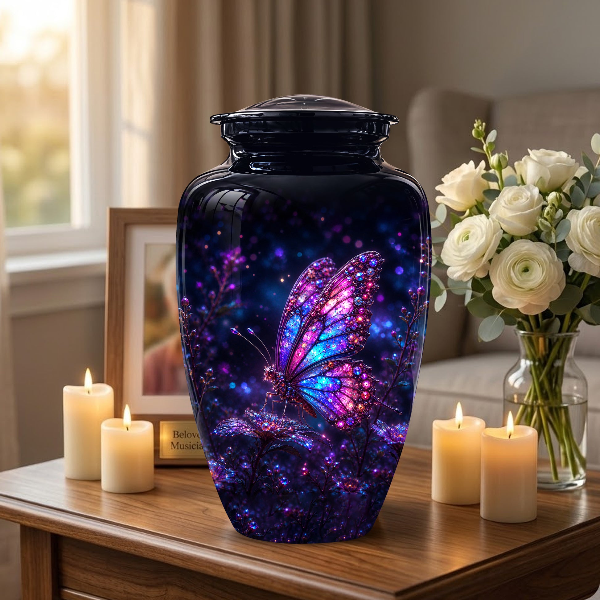 Glowing Purple Butterfly Cremation Urn - Custom Urns For Women Ashes