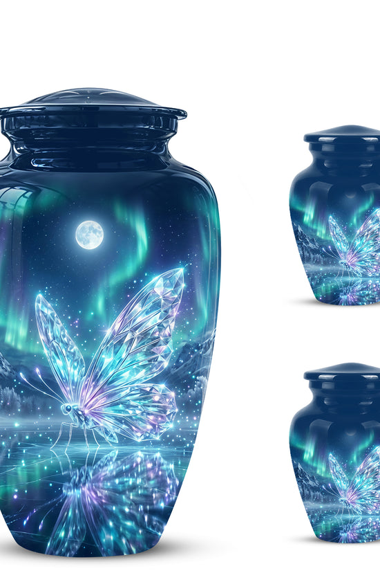 Glowing Butterfly Cremation Urn - Beautiful Blue Memorial Urns For Mom