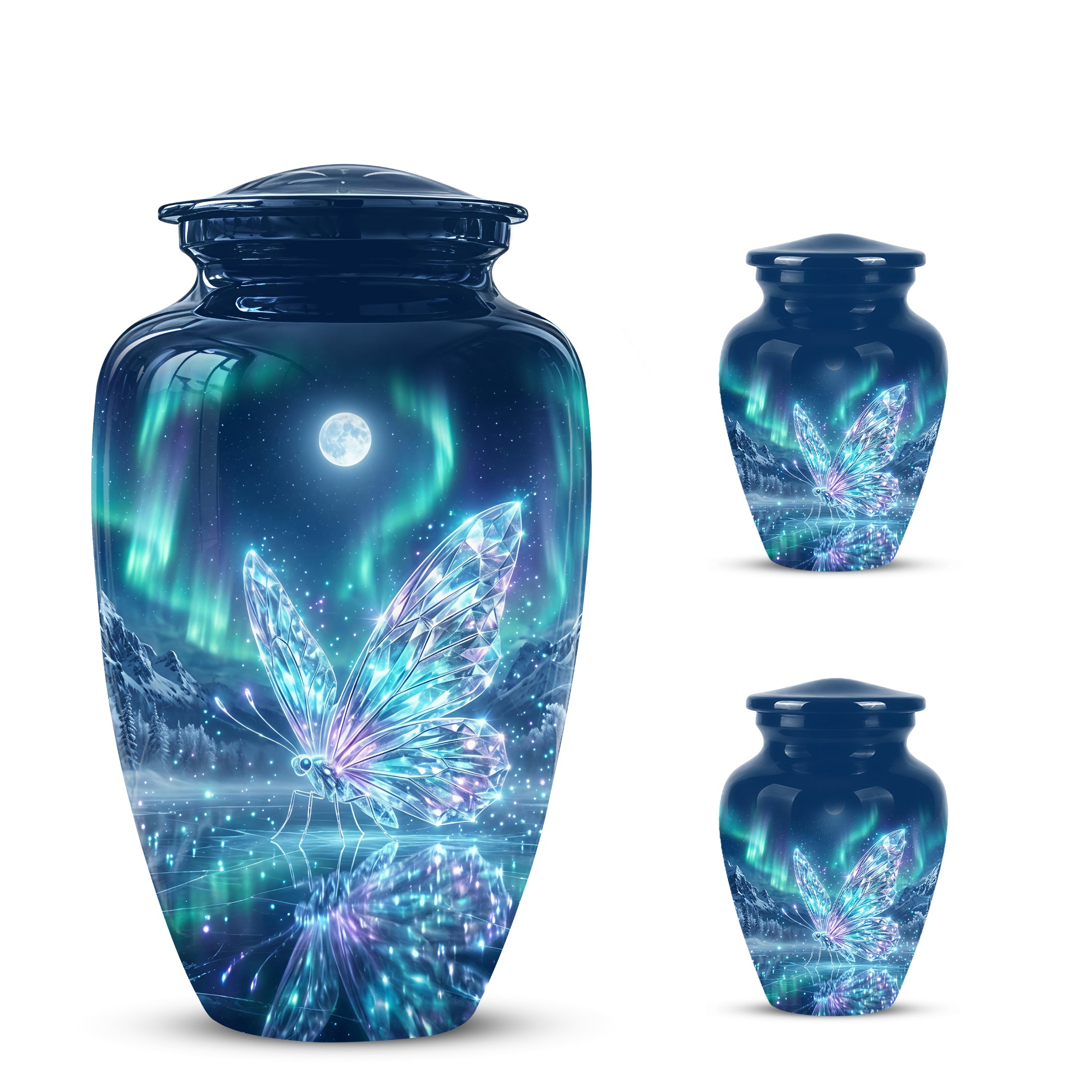 Glowing Butterfly Cremation Urn - Beautiful Blue Memorial Urns For Mom
