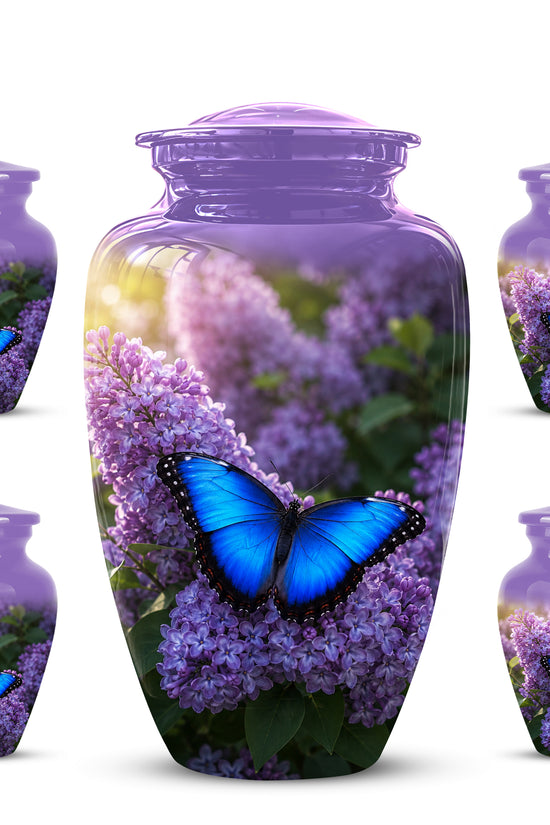 Blue Butterfly Cremation Urn - Purple Color Memorial Urns For Human Ashes