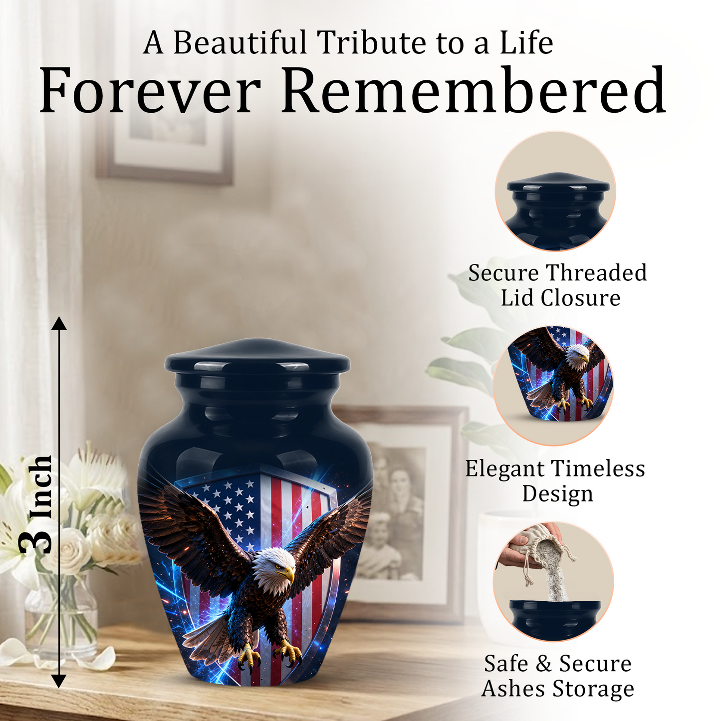 American Bald Eagle Memorial Urn - Personalized Funeral Urns For Ashes