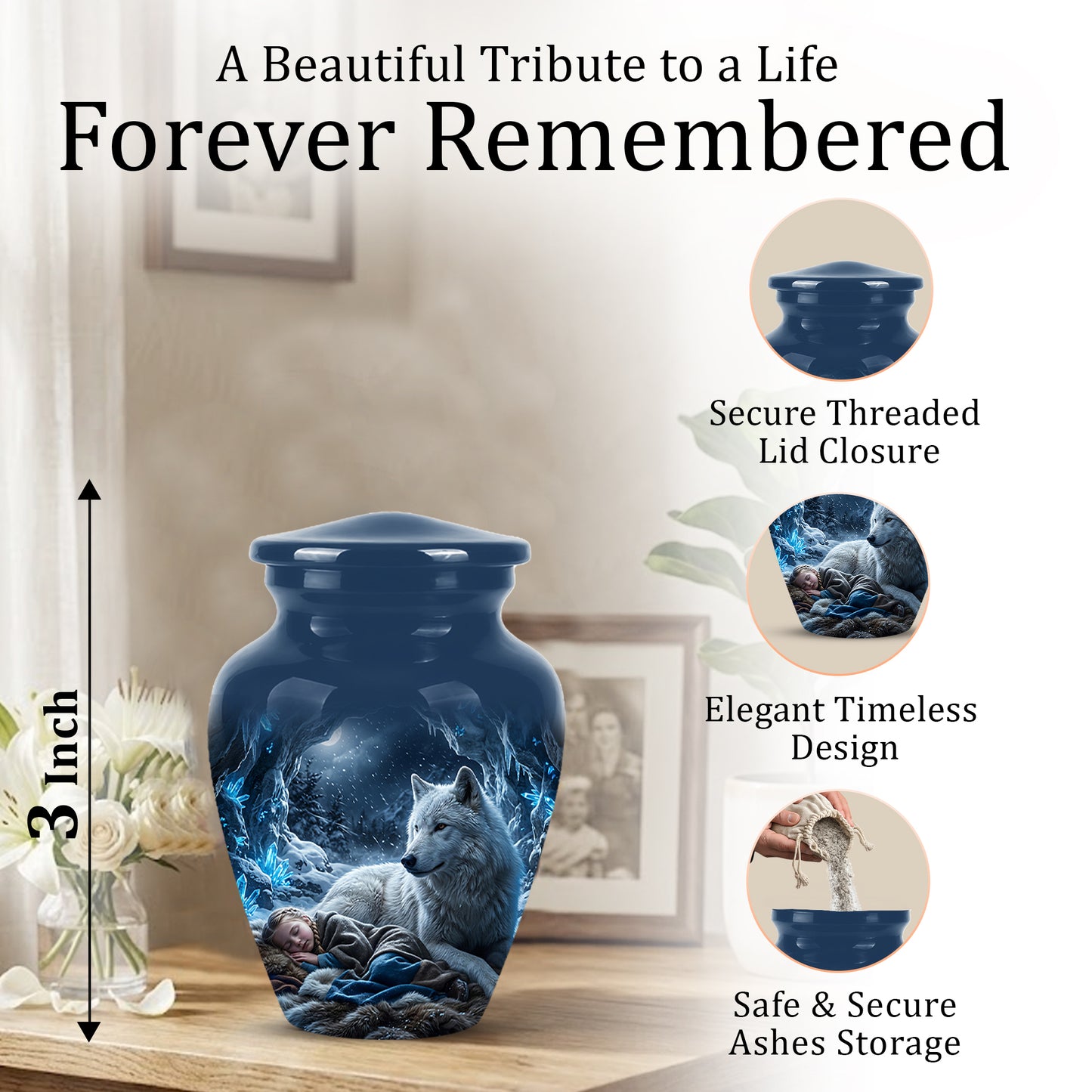 White Wolf With Girl Urn - Custom Memorial Urns For Men & Women Ashes