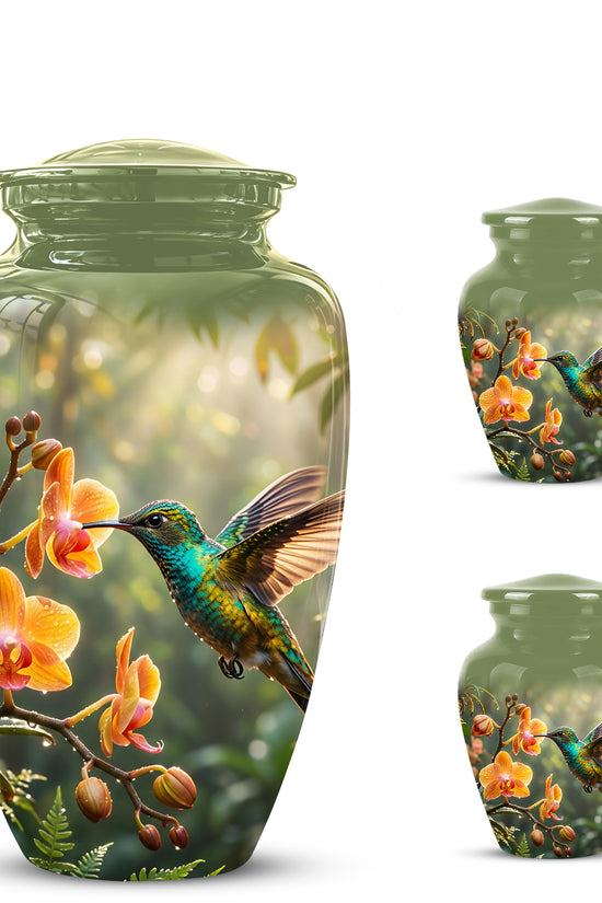 Colorful Hummingbird Urn - Green Cremation Urn For Nature Lovers Ashes