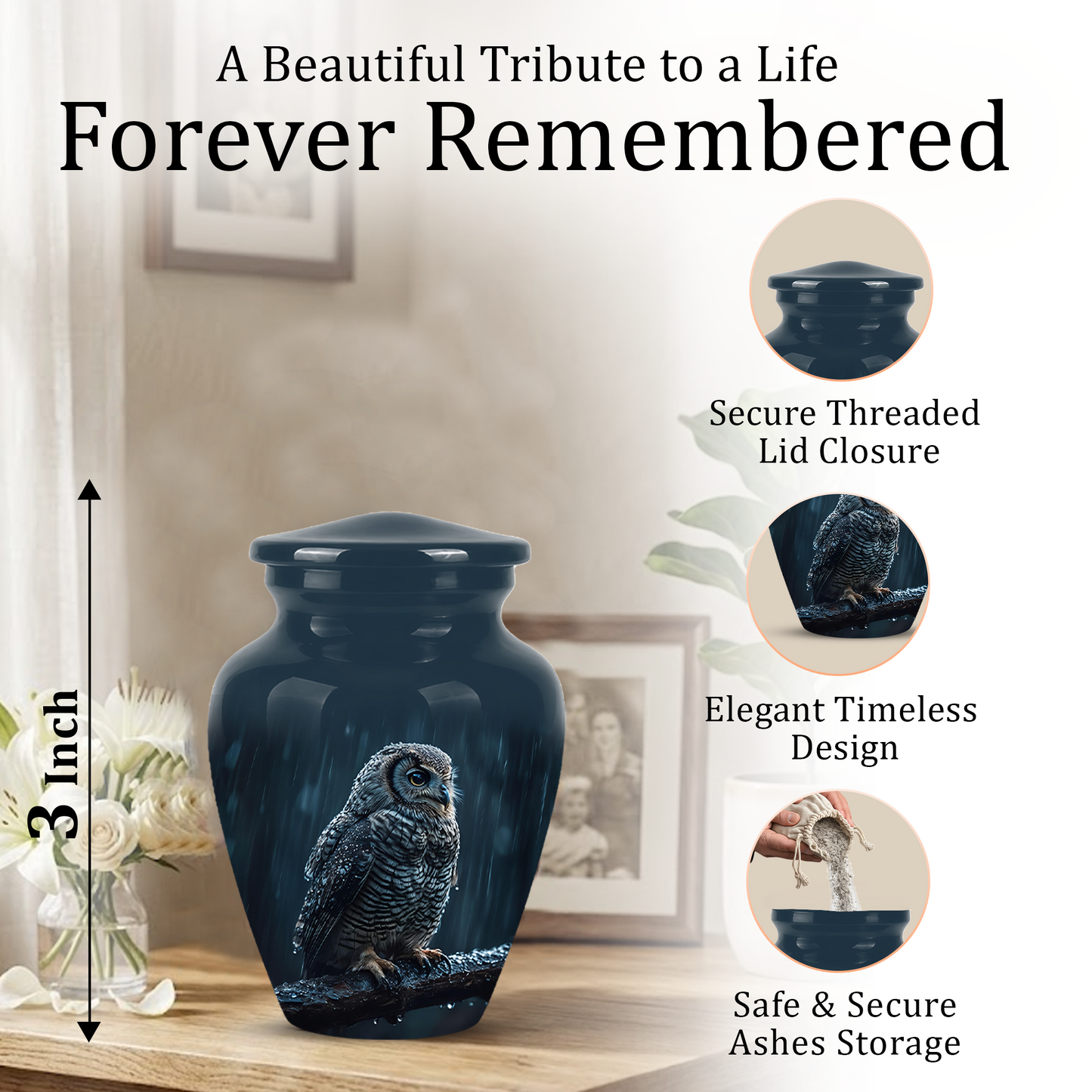 Snowy Owl Cremation Urn - Night Owl Burial Urns For Human Ashes