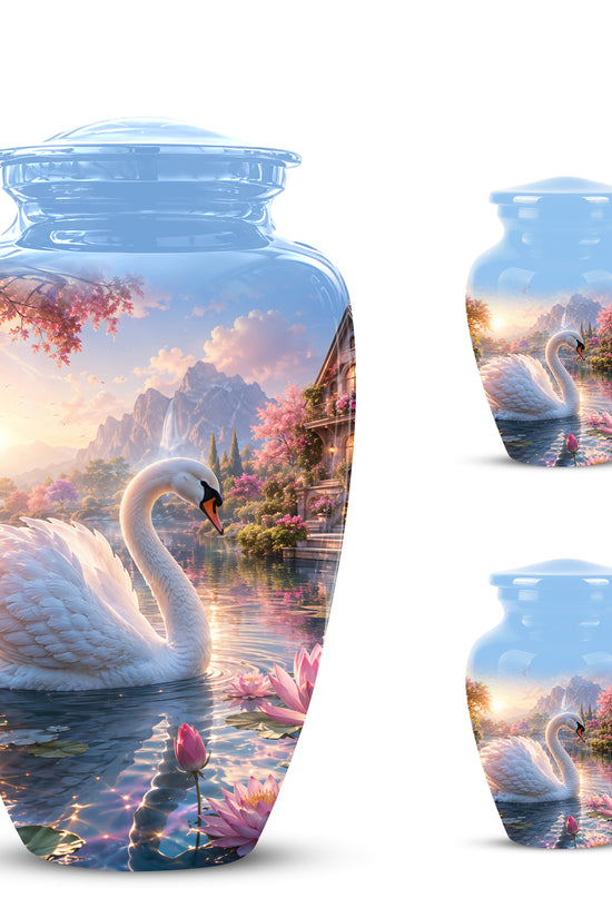 White Swan Themed Urn - Beautiful Custom Memorial Urns For Men & Women