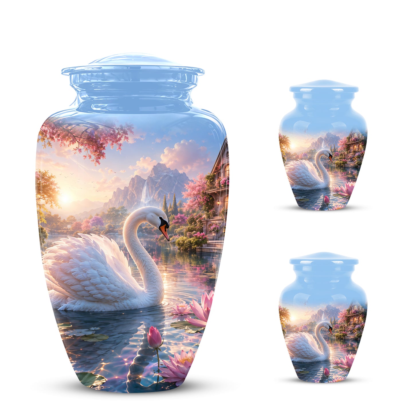 White Swan Themed Urn - Beautiful Custom Memorial Urns For Men & Women