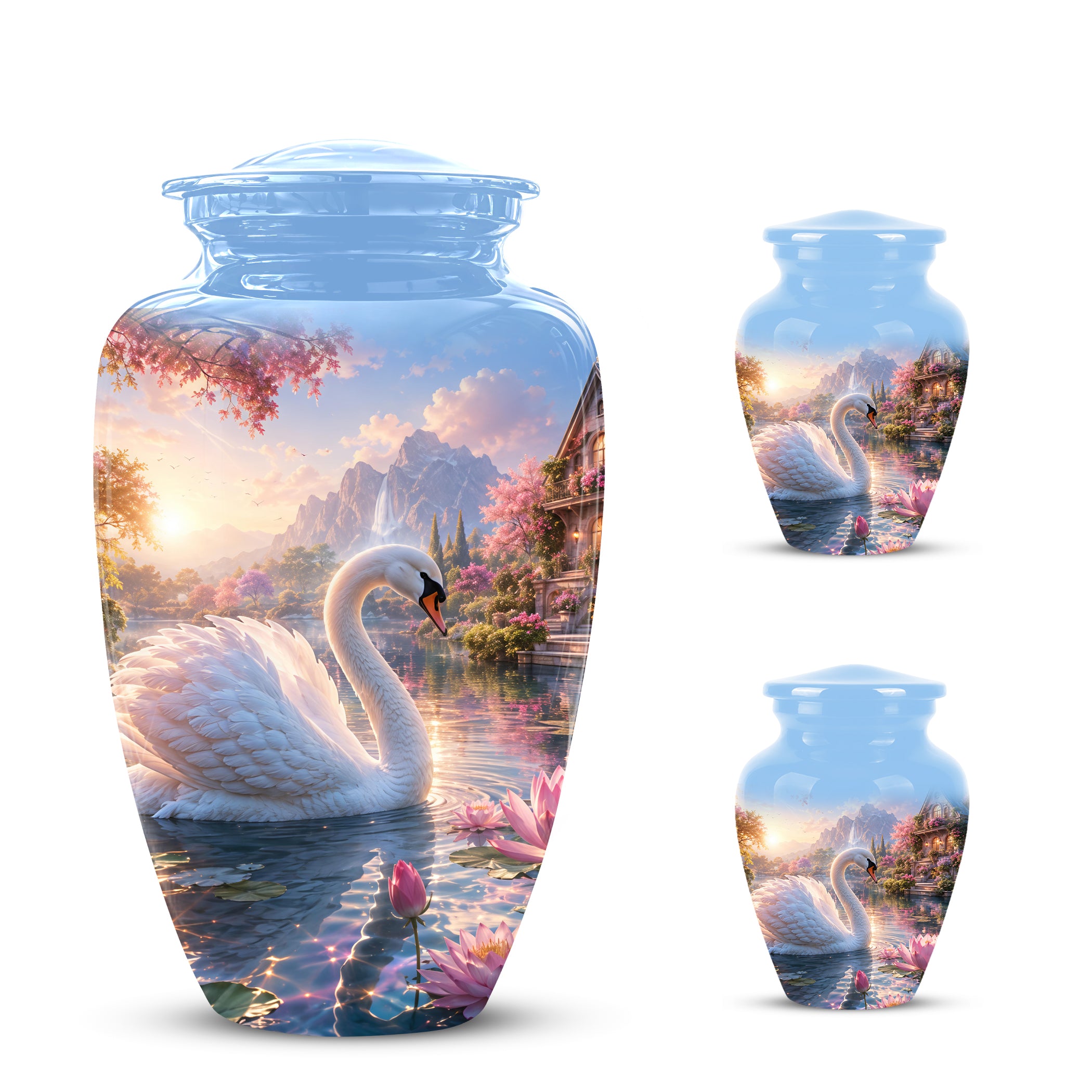White Swan Themed Urn - Beautiful Custom Memorial Urns For Men & Women
