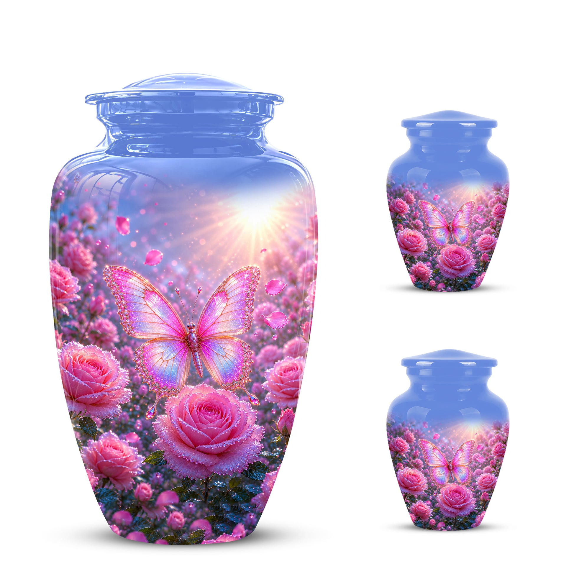 Pink Butterfly On Flower Funeral Urn - Handcrafted Urns For Mom Ashes