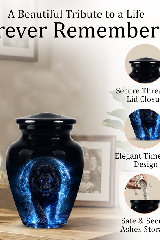 Black Lion Cremation Urns - Personalized Memorial Urns For Human Ashes
