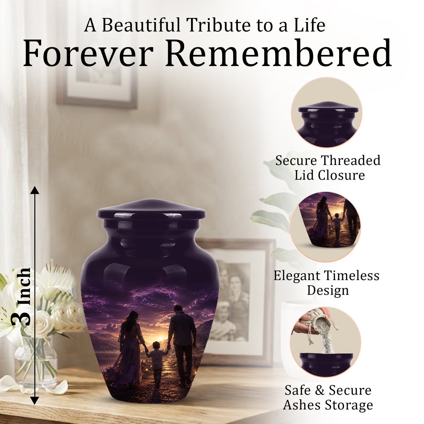 Father, Son & Mother Memorial Urn - Artistic Burial Urns For Human Ashes