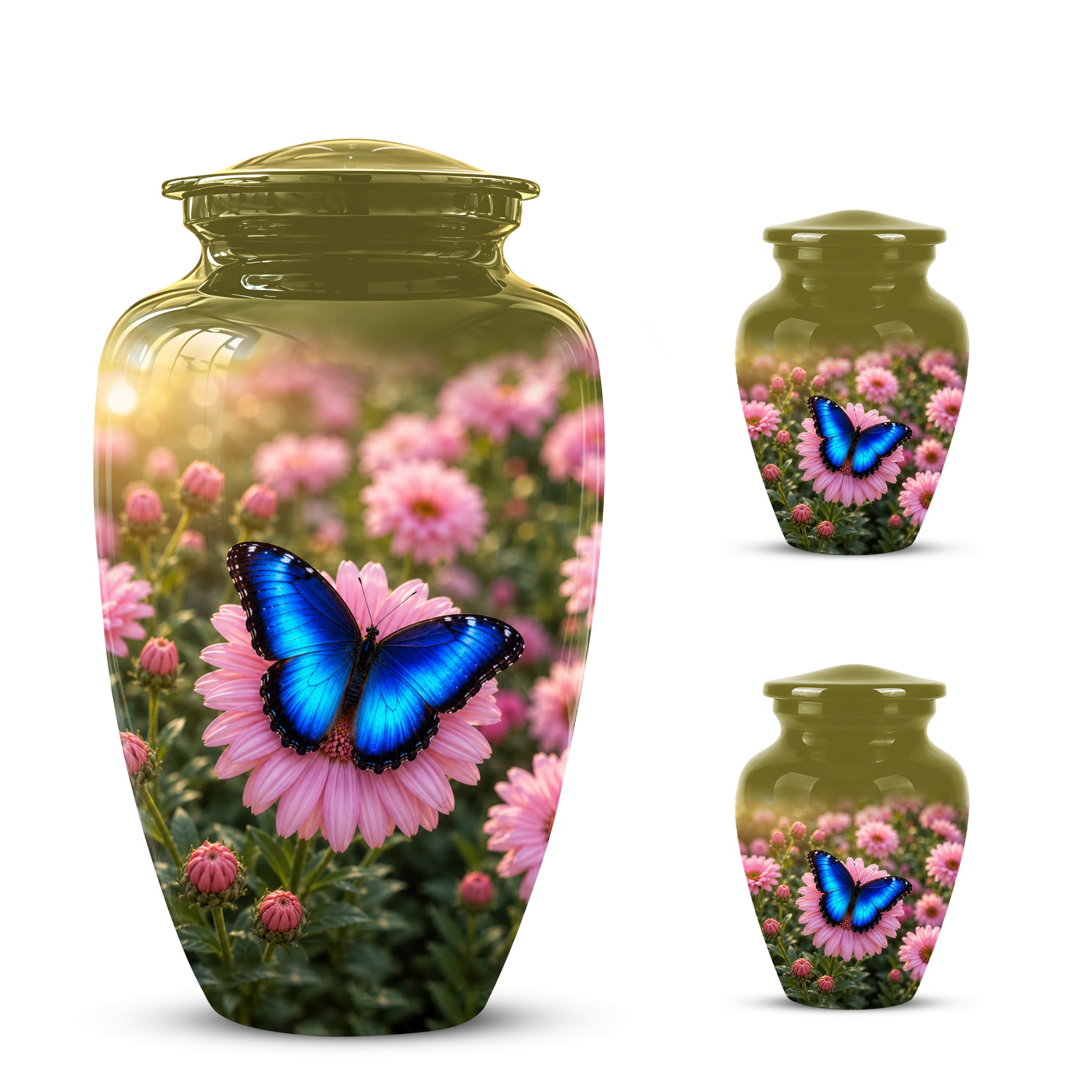 Personalized Blue Butterfly Urn - Pink Flower Memorial Urns For Ashes