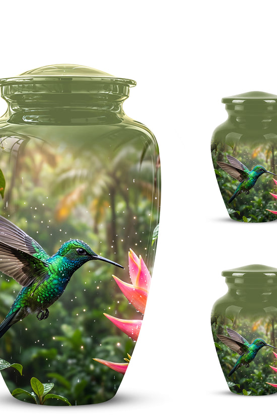 Celestial Flying Green Hummingbird Urn - Majestic Handcrafted Burial Urn