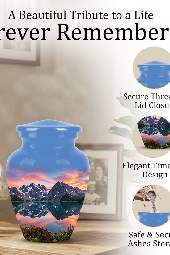Mountain Lake Burial Urns - Sunset Scenic Cremation Urns For Nature Lovers