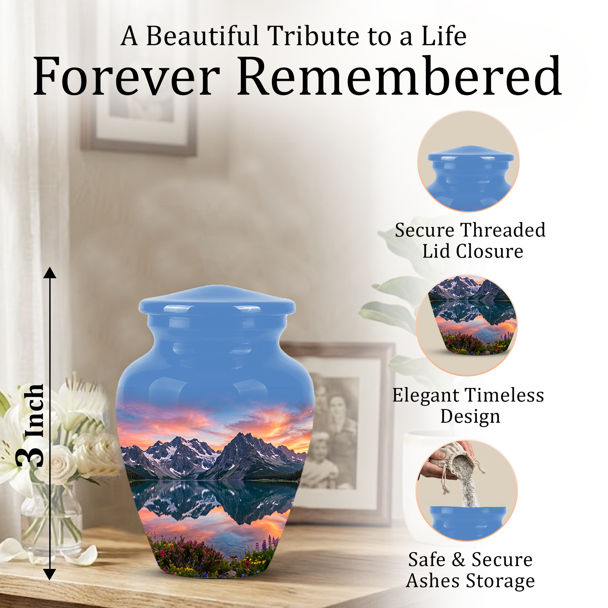 Mountain Lake Burial Urns - Sunset Scenic Cremation Urns For Nature Lovers