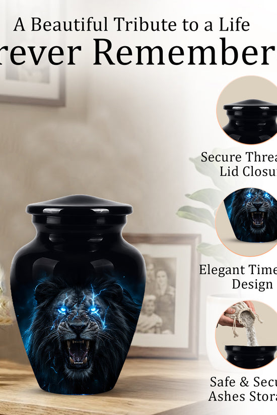 Black Lion Memorial Urns - Custom Handmade Burial Urns For Human Ashes