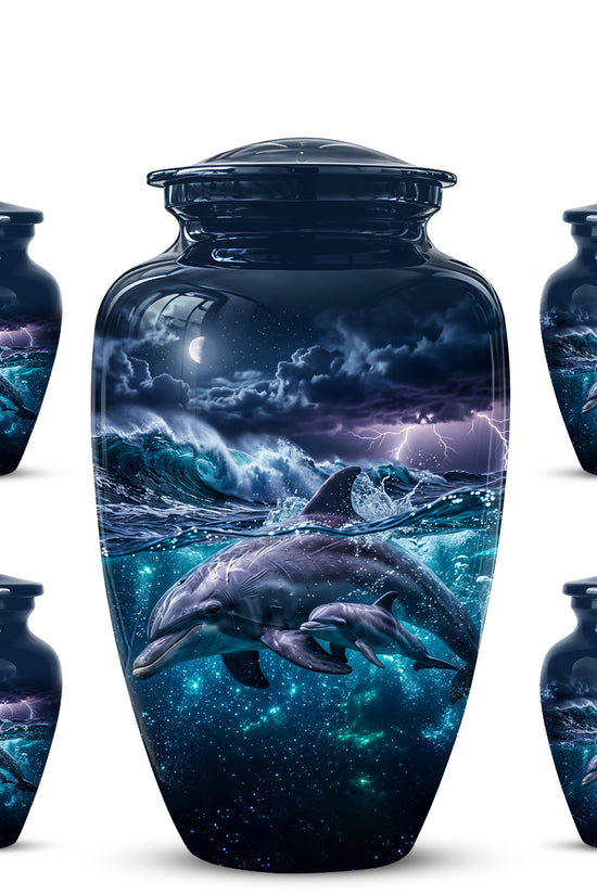 Dolphin Cremation Urn for Ashes –  Beautiful Ocean Storm Memorial Art
