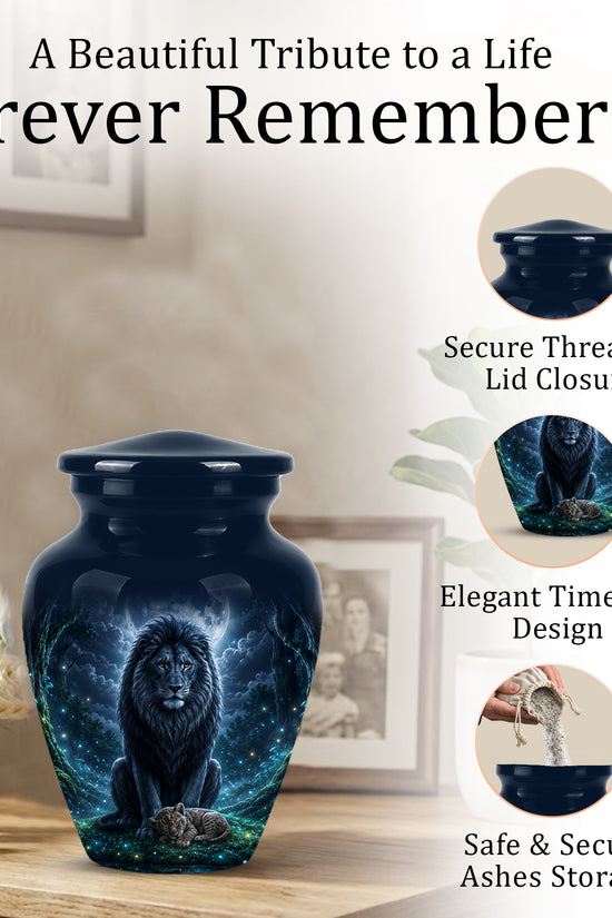 Lion And Moon Memorial Urn - Lion Adult Male Funeral Urns For Ashes