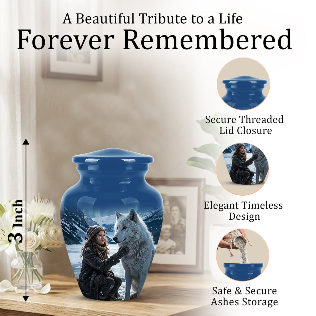 Snowy Moonlit White Wolf Urn for Ashes | Custom Memorial Urn