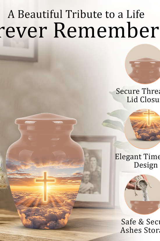 Christian Cross in Sky Cremation Urn - Beautiful Artistic Burial Urns For Ashes