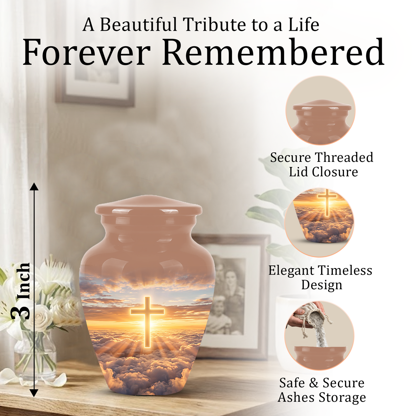 Christian Cross in Sky Cremation Urn - Beautiful Artistic Burial Urns For Ashes
