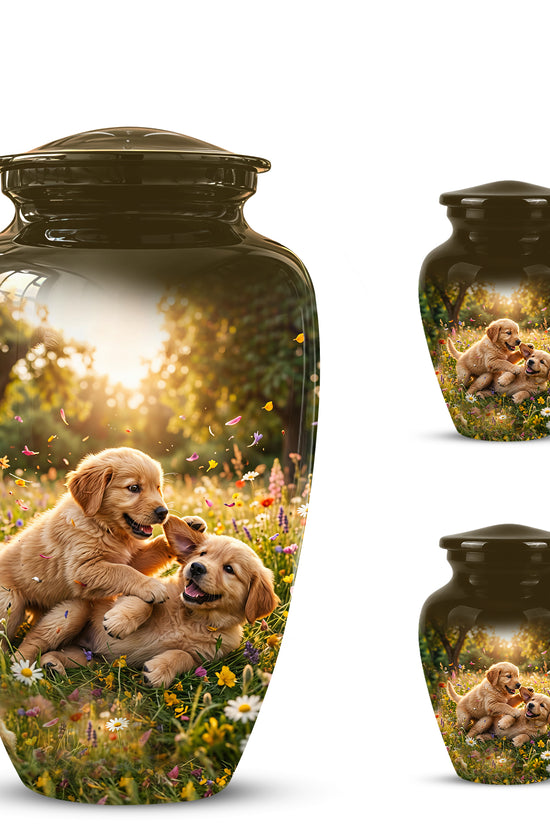 Cute Playing Puppies Memorial Urn - Custom Urns For Dog Friends Ashes