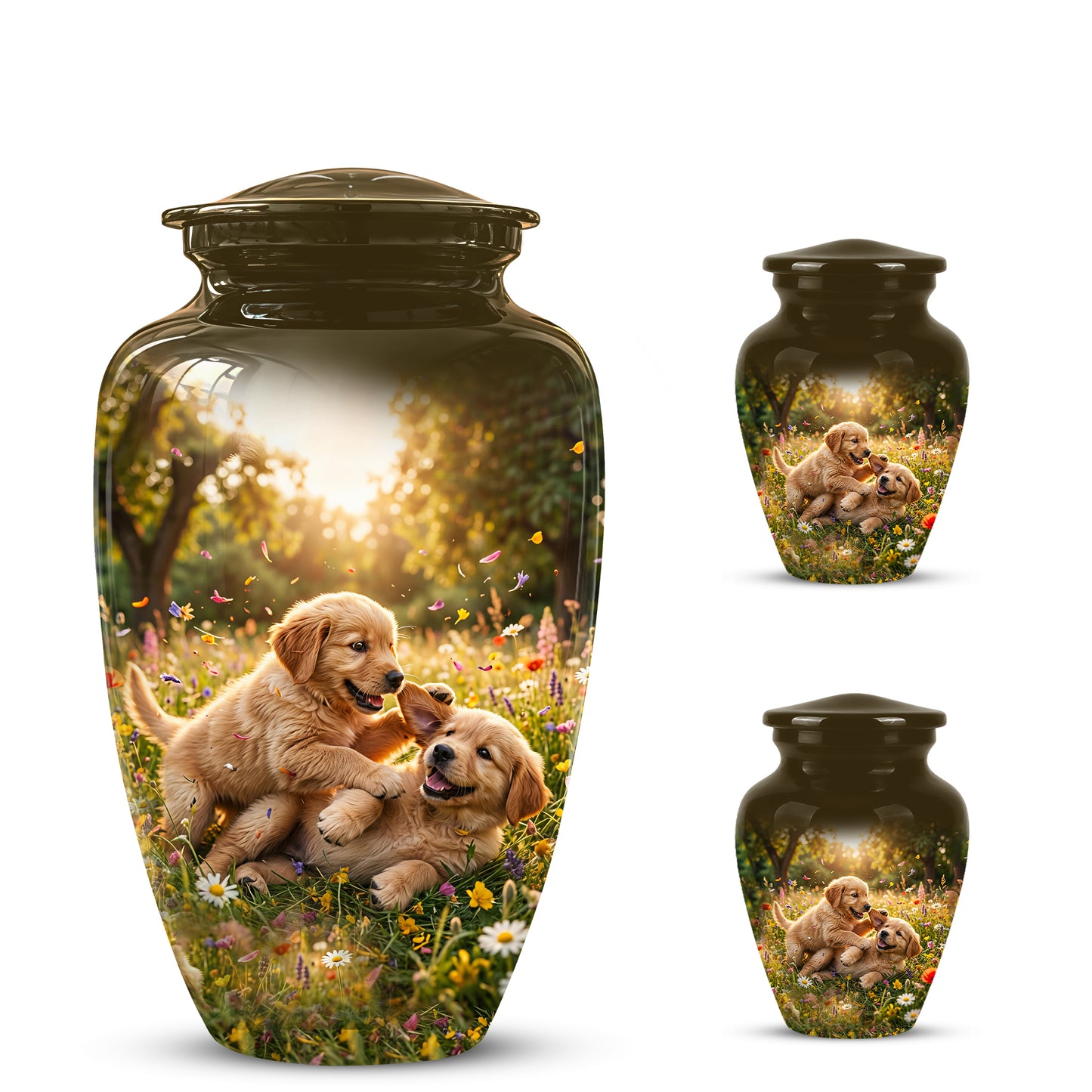 Cute Playing Puppies Memorial Urn - Custom Urns For Dog Friends Ashes