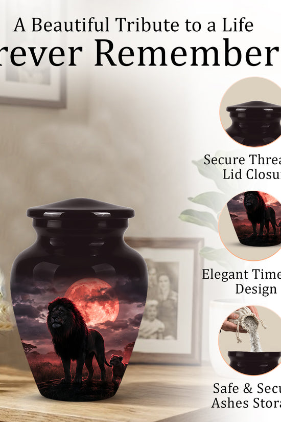 Lion Themed Cremation Urns - Blood Moon Scenic Urns For Loved Ones