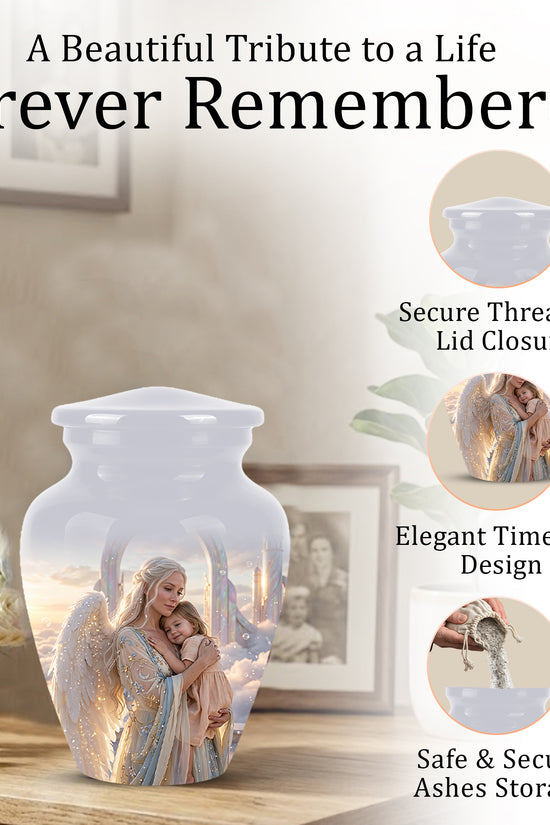 Angel Mother With Child Memorial Urn - Artistic Cremation Urns For Mom