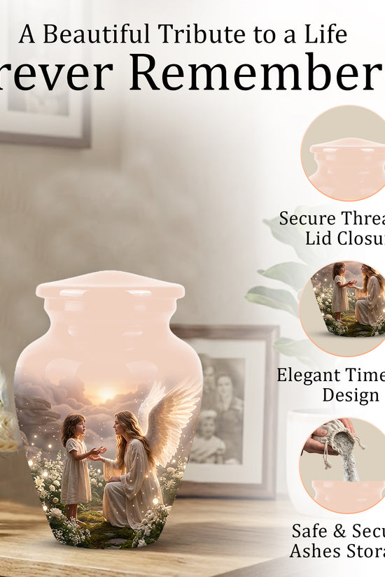 Angel Mom With Girl Child - Beautiful Artistic Custom Urns For Mom Ashes